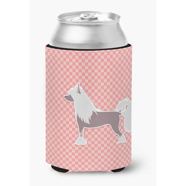 Carolines Treasures Chinese Crested Checkerboard Pink Can or Bottle Hugger - BB3643CC