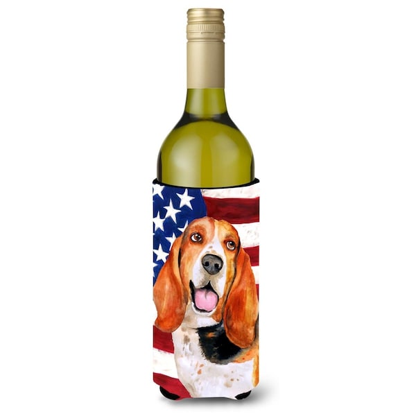 Carolines Treasures Basset Hound Patriotic Wine Bottle Beverge Insulator Hugger - BB9704LITERK