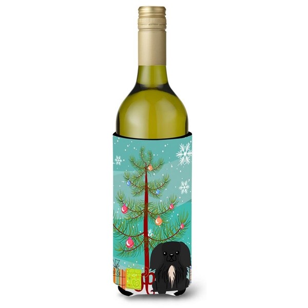 Carolines Treasures Merry Christmas Tree Pekingnese Black Wine Bottle Beverge Insulator Hugger - BB4232LITERK