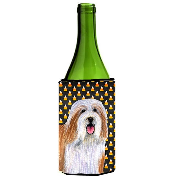 Carolines Treasures Bearded Collie Candy Corn Halloween Portrait Wine bottle sleeve Hugger - 24 oz. - LH9071LITERK