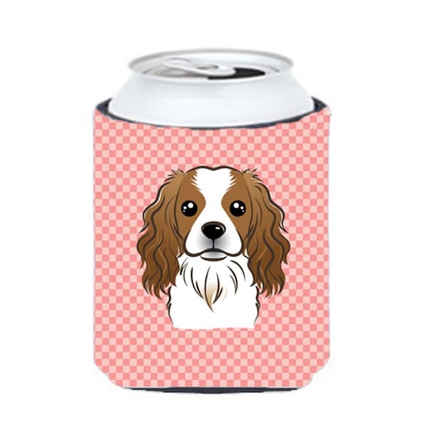 Carolines Treasures Checkerboard Pink Cavalier Spaniel Can Or Bottle Hugger- 12 Oz. - BB1224CC