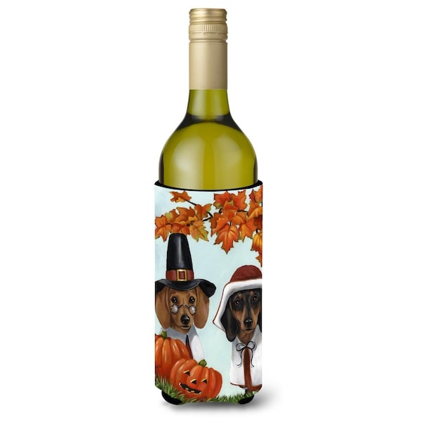 Carolines Treasures 24 oz Dachshund Thanksgiving Pilgrims Wine Bottle Hugger - PPP3087LITERK