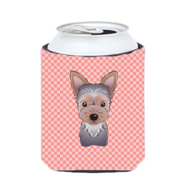 Carolines Treasures Checkerboard Pink Yorkie Puppy Can Or Bottle Hugger- 12 Oz. - BB1232CC