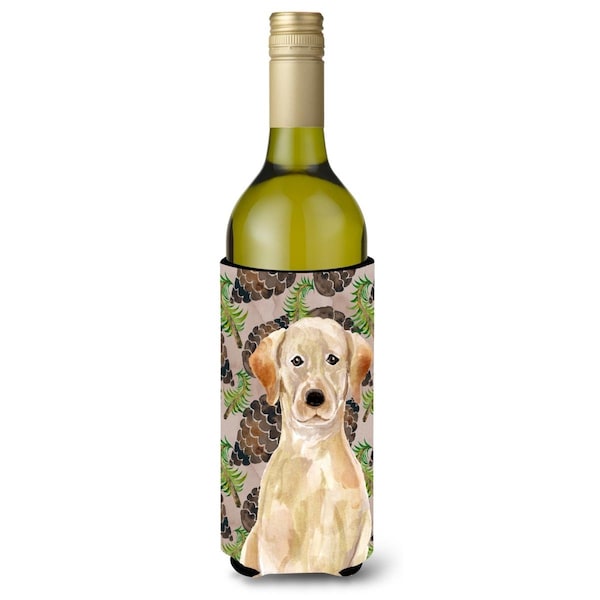 Carolines Treasures Yellow Labrador Pine Cones Wine Bottle Beverge Insulator Hugger - BB9576LITERK