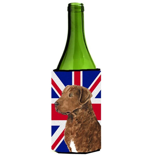 Carolines Treasures Curly Coated Retriever With English Union Jack British Flag Wine bottle sleeve Hugger - 24 Oz. - SS4973LITERK