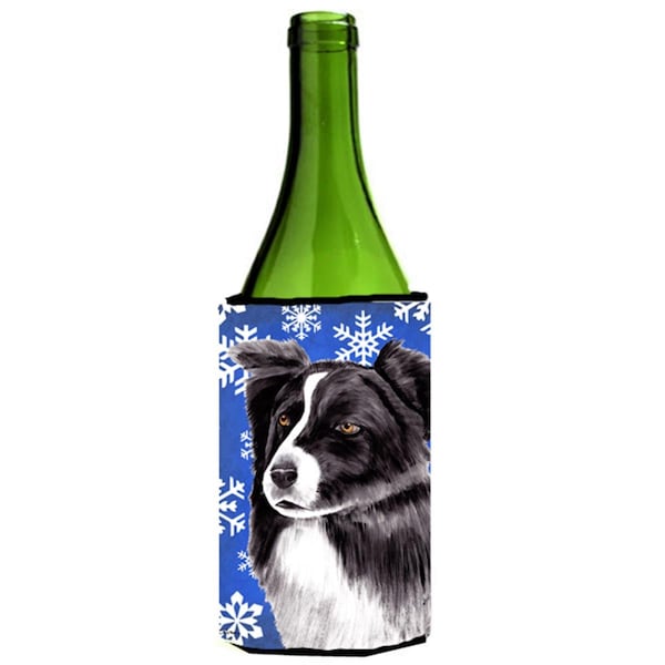Carolines Treasures Border Collie Winter Snowflakes Holiday Wine bottle sleeve Hugger - 24 oz. - SC9367LITERK