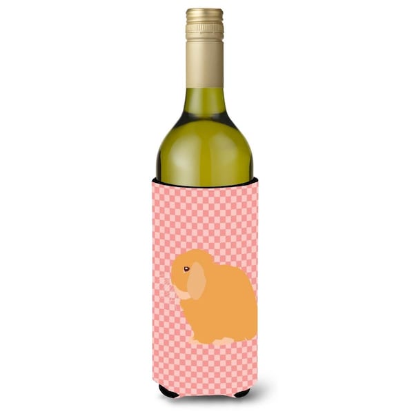 Carolines Treasures Holland Lop Rabbit Pink Check Wine Bottle Beverge Insulator Hugger - BB7968LITERK