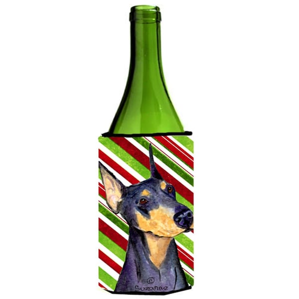 Carolines Treasures Doberman Candy Cane Holiday Christmas Wine Bottle   Hugger - 24 oz. - SS4564LITERK