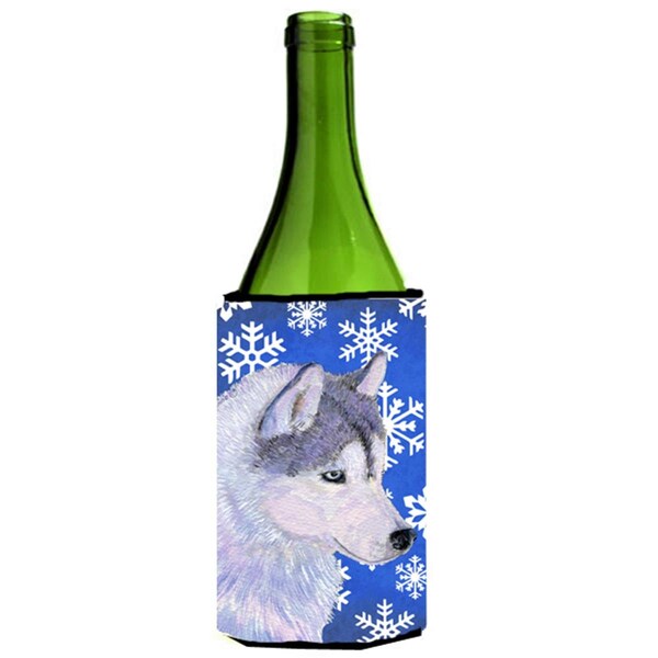 Carolines Treasures Siberian Husky Winter Snowflakes Holiday Wine bottle sleeve Hugger - SS4602LITERK