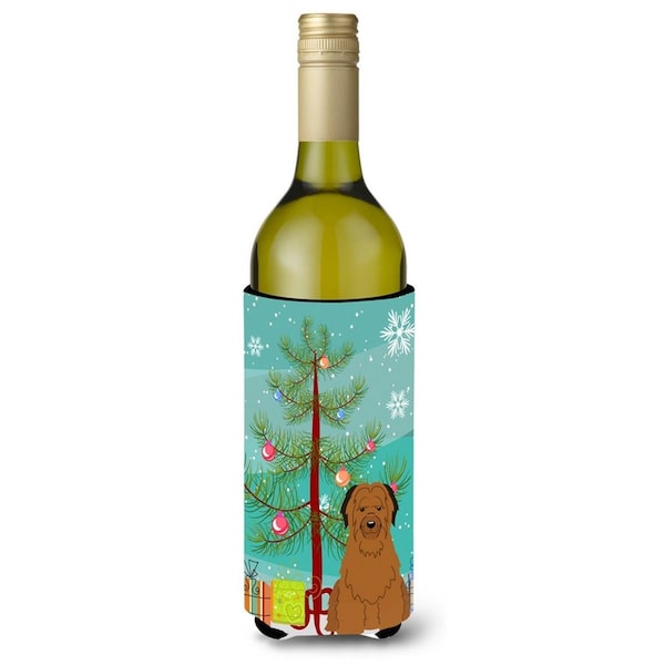 Carolines Treasures Merry Christmas Tree Briard Brown Wine Bottle Beverge Insulator Hugger - BB4207LITERK