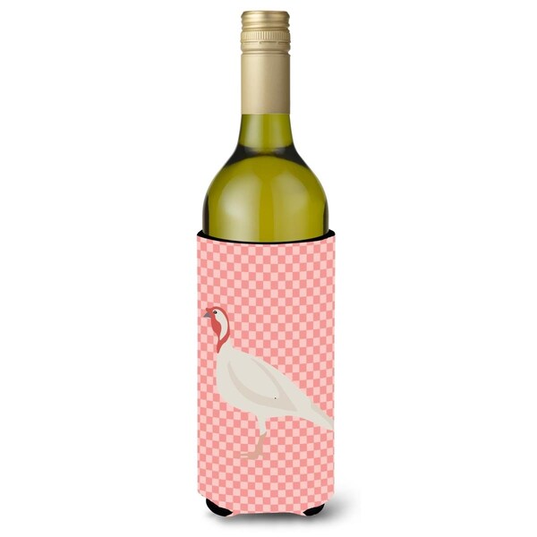 Carolines Treasures Beltsville Small White Turkey Hen Pink Check Wine Bottle Beverge Insulator Hugger - BB7989LITERK