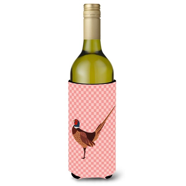 Carolines Treasures Ring-necked Common Pheasant Pink Check Wine Bottle Beverge Insulator Hugger - BB7930LITERK