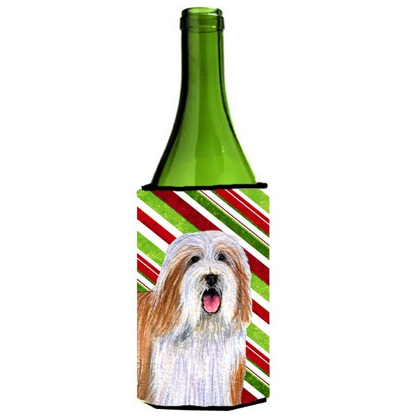 Carolines Treasures Bearded Collie Candy Cane Holiday Christmas Wine bottle sleeve Hugger - 24 oz. - LH9240LITERK