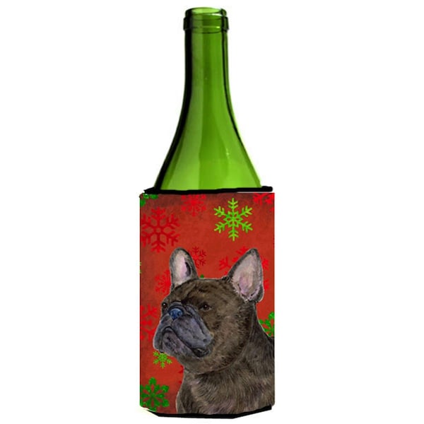 Carolines Treasures French Bulldog Red And Green Snowflakes Holiday Christmas Wine bottle sleeve - 24 oz. - SS4726LITERK