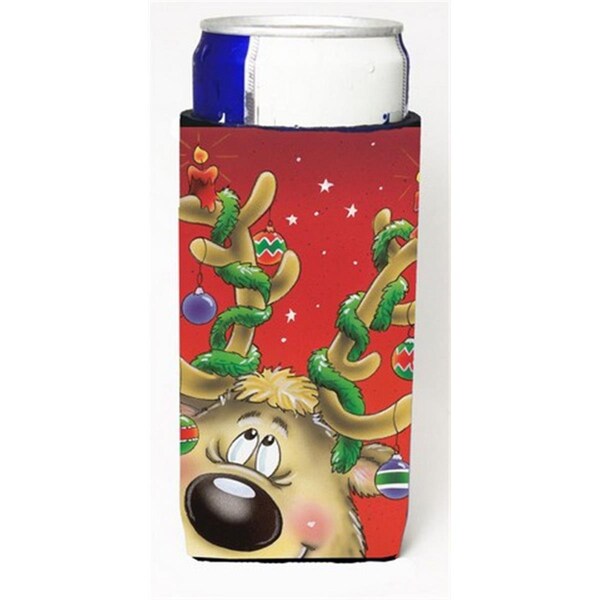 Carolines Treasures Comic Reindeer with Decorated Antlers Michelob Ultra Can coolers for Slim Cans - AAH7206MUK