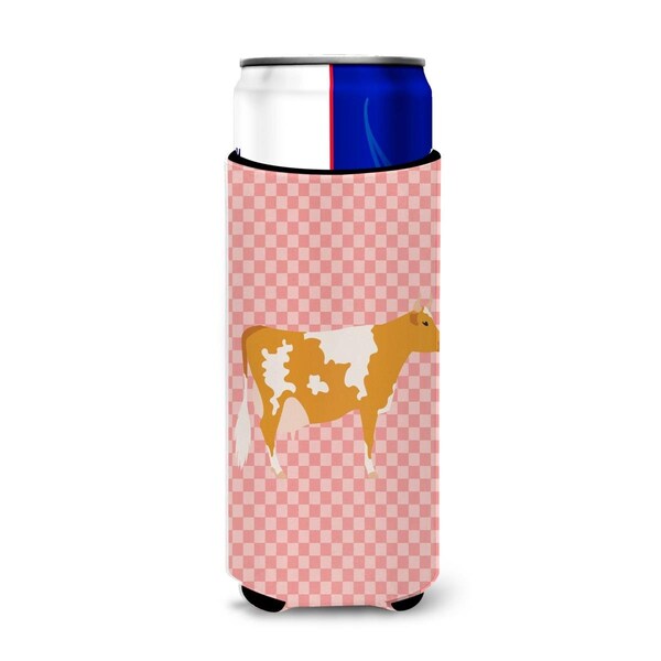 Carolines Treasures Guernsey Cow Pink Check Michelob Ultra Hugger for Slim Cans - BB7821MUK