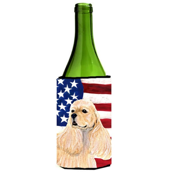 Carolines Treasures Usa American Flag With Cocker Spaniel Wine Bottle  Hugger - 24 oz. - SS4006LITERK