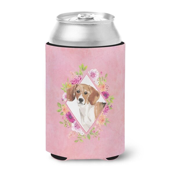 Carolines Treasures Beagle Pink Flowers Can or Bottle Hugger - CK4265CC