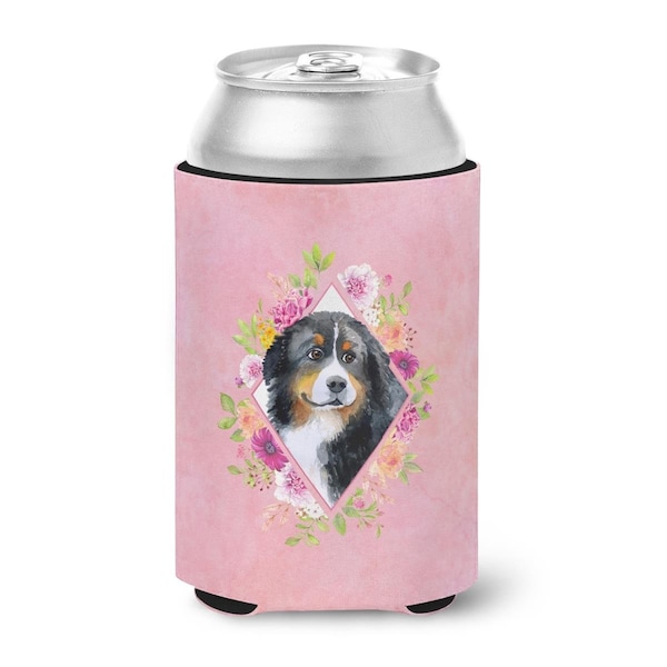 Carolines Treasures Bernese Mountain Dog Pink Flowers Can or Bottle Hugger - CK4118CC
