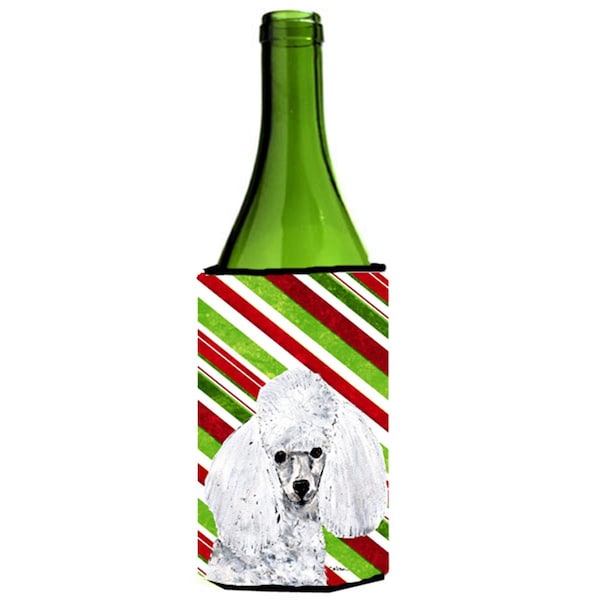 Carolines Treasures White Toy Poodle Candy Cane Christmas Wine bottle sleeve Hugger  24 Oz. - SC9797LITERK