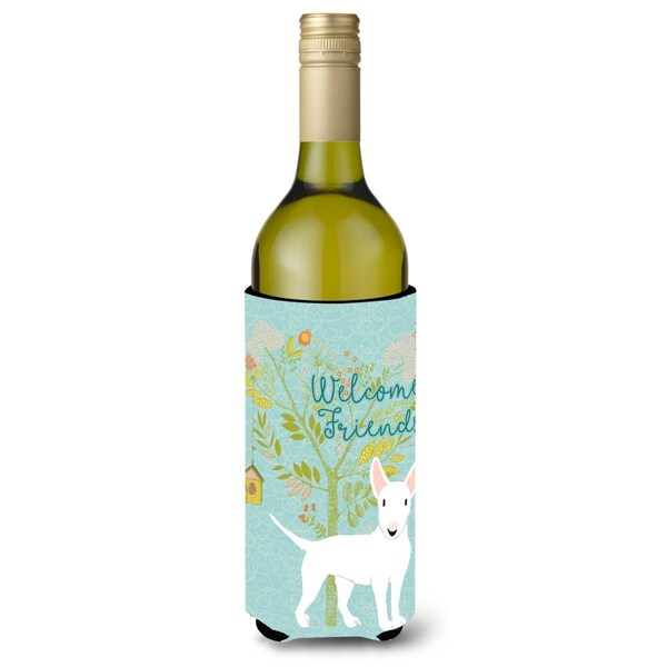 Carolines Treasures Welcome Friends White Bull Terrier Wine Bottle Beverge Insulator Hugger - BB7606LITERK