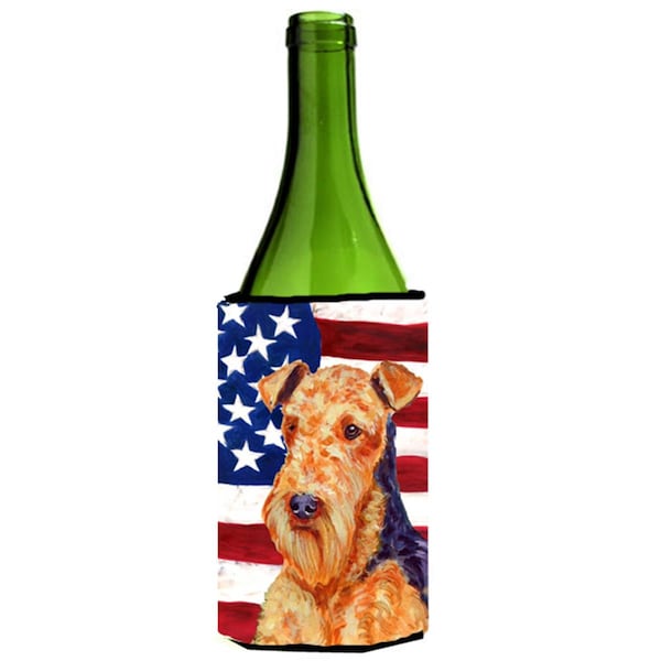 Carolines Treasures Usa American Flag With Airedale Wine bottle sleeve Hugger - LH9005LITERK
