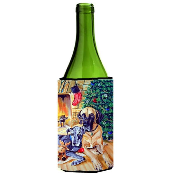 Carolines Treasures Fawn And Blue Great Dane Waiting On Christmas Wine bottle sleeve Hugger - 24 oz. - 7111LITERK