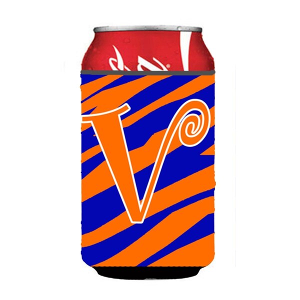 Carolines Treasures Letter V Initial Monogram - Tiger Stripe Blue And Orange Can Or Bottle  Hugger - CJ1036-VCC