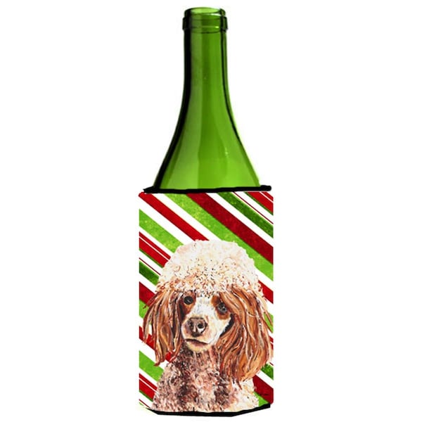 Carolines Treasures Red Miniature Poodle Candy Cane Christmas Wine bottle sleeve Hugger  24 Oz. - SC9795LITERK
