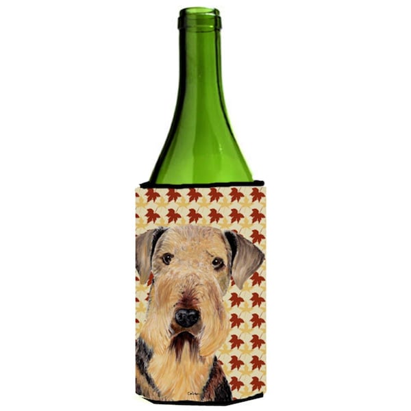 Carolines Treasures Airedale Fall Leaves Portrait Wine Bottle   Hugger - 24 oz. - SC9213LITERK