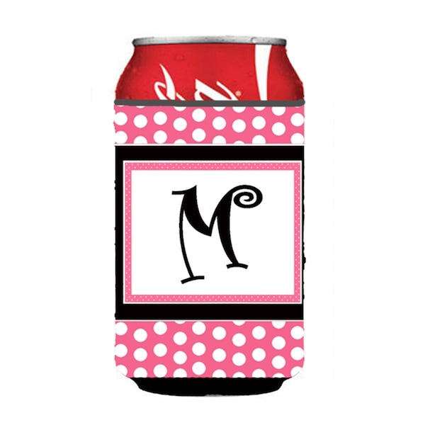 Carolines Treasures Letter M Initial Monogram - Pink Black Polka Dots Can or Bottle  Hugger - CJ1001-MCC
