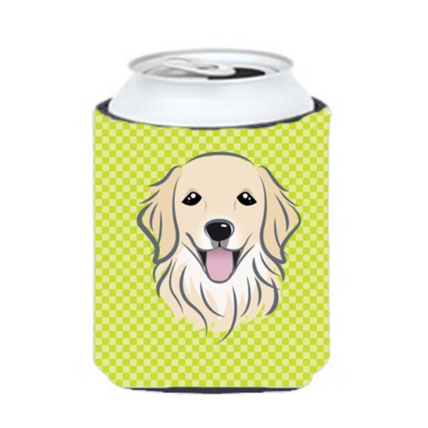 Carolines Treasures Checkerboard Lime Green Golden Retriever Can Or Bottle Hugger- 12 Oz. - BB1267CC
