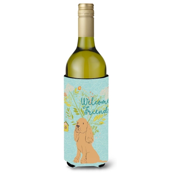Carolines Treasures Welcome Friends Buff Cocker Spaniel Wine Bottle Beverge Insulator Hugger - BB7619LITERK