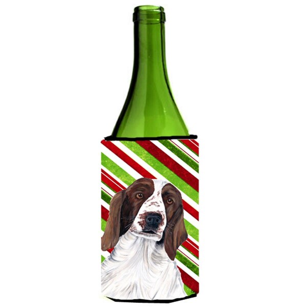 Carolines Treasures Welsh Springer Spaniel Candy Cane Holiday Christmas Wine bottle sleeve Hugger - 24 oz. - SC9340LITERK