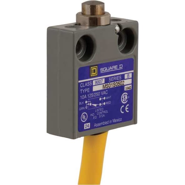 Interruptor de límite Telemecanique Sensors, émbolo, retorno por resorte, SPDT, 10A @ 300V CA, ubicación del actuador: Superior - 9007MS01S0502