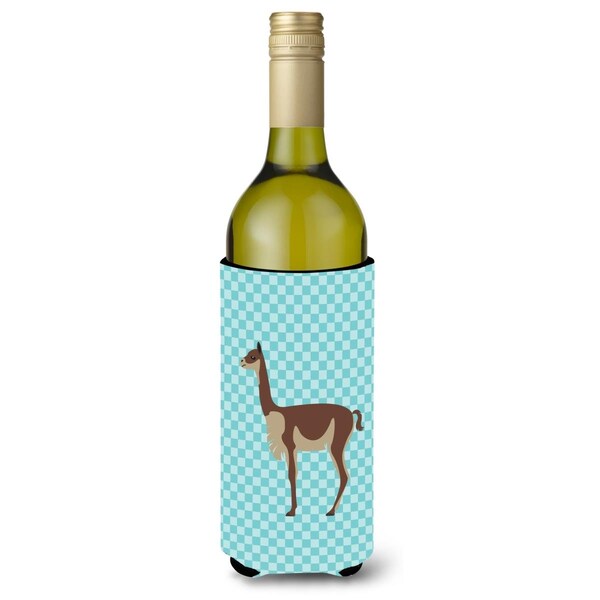 Carolines Treasures Vicugna or Vicuna Blue Check Wine Bottle Beverge Insulator Hugger - BB8091LITERK