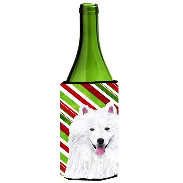 Carolines Treasures American Eskimo Candy Cane Holiday Christmas Wine bottle sleeve Hugger - 24 oz. - SC9339LITERK