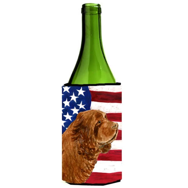 Carolines Treasures Usa American Flag With Sussex Spaniel Wine bottle sleeve Hugger - 24 oz. - SS4037LITERK