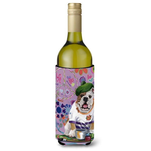 Carolines Treasures 24 oz English Bulldog Flower Power Wine Bottle Hugger - PPP3091LITERK