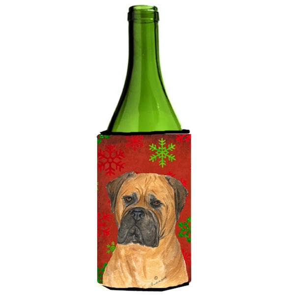 Carolines Treasures Bullmastiff Red And Green Snowflakes Holiday Christmas Wine bottle sleeve - 24 oz. - SS4724LITERK