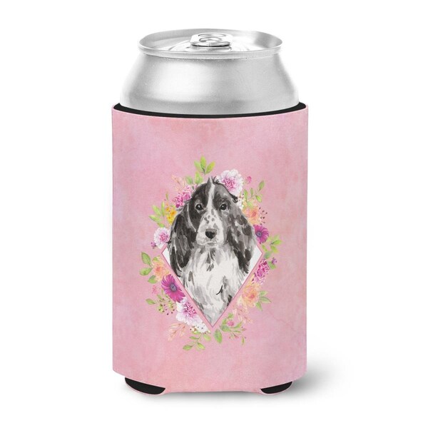 Carolines Treasures Black Parti Cocker Spaniel Pink Flowers Can or Bottle Hugger - CK4244CC