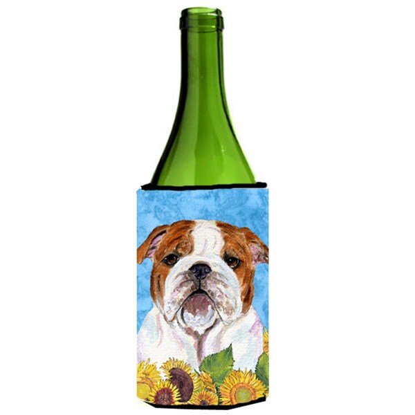 Carolines Treasures Bulldog English In Summer Flowers Wine bottle sleeve Hugger - 24 oz. - SS4117LITERK