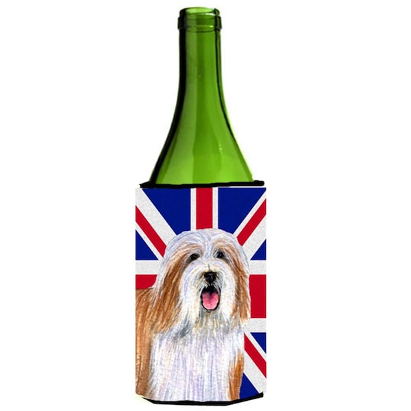 Carolines Treasures Bearded Collie With English Union Jack British Flag Wine bottle sleeve Hugger - 24 Oz. - LH9482LITERK