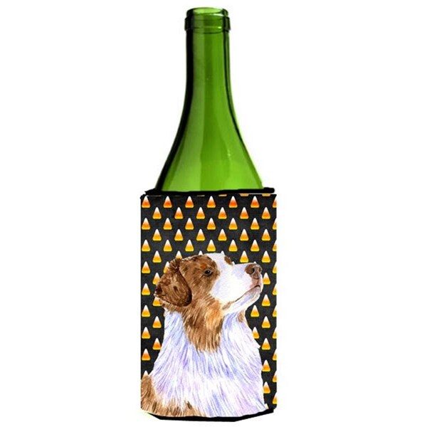 Carolines Treasures Australian Shepherd Candy Corn Halloween Portrait Wine bottle sleeve Hugger - 24 oz. - LH9059LITERK