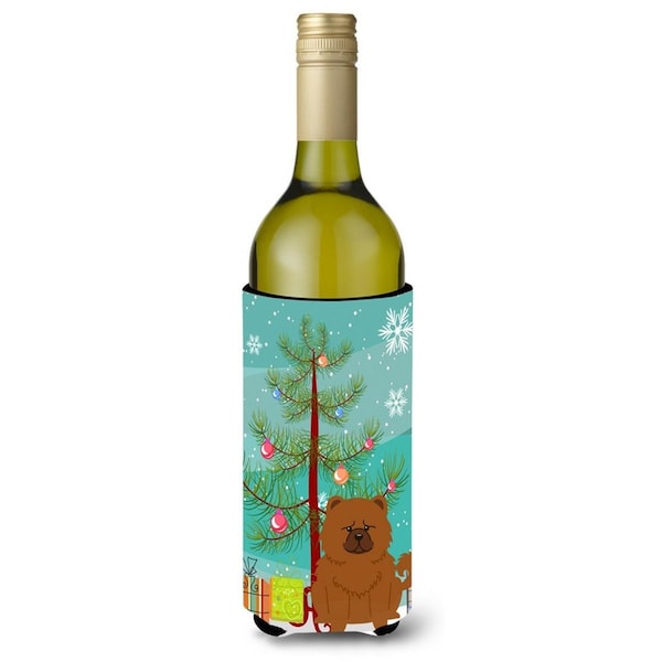 Carolines Treasures Merry Christmas Tree Chow Chow Red Wine Bottle Beverge Insulator Hugger - BB4267LITERK