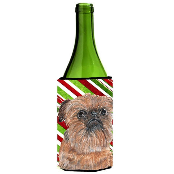 Carolines Treasures Brussels Griffon Candy Cane Christmas Wine bottle sleeve Hugger - 24 oz. - SC9614LITERK