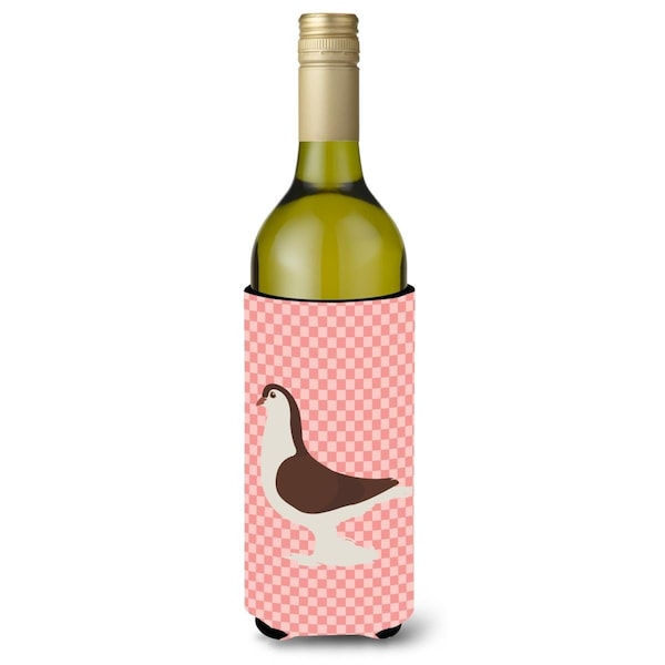 Carolines Treasures Large Pigeon Pink Check Wine Bottle Beverge Insulator Hugger - BB7943LITERK