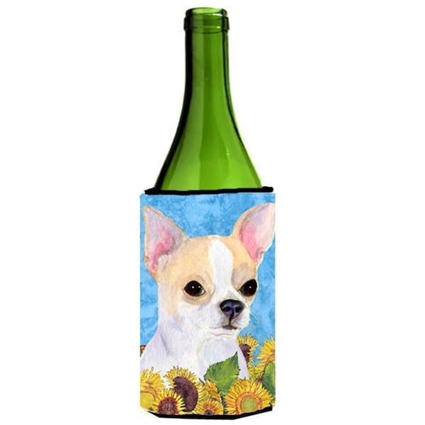 Carolines Treasures Chihuahua In Summer Flowers Wine bottle sleeve Hugger - 24 Oz. - SS4243LITERK