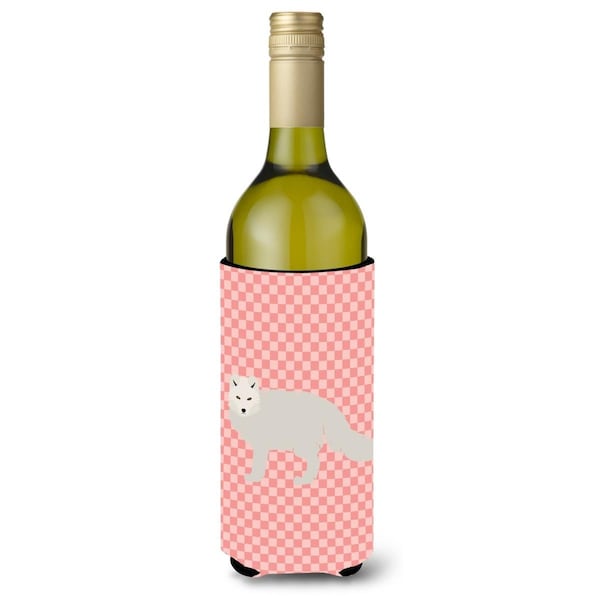 Carolines Treasures White Arctic Fox Pink Check Wine Bottle Beverge Insulator Hugger - BB7877LITERK