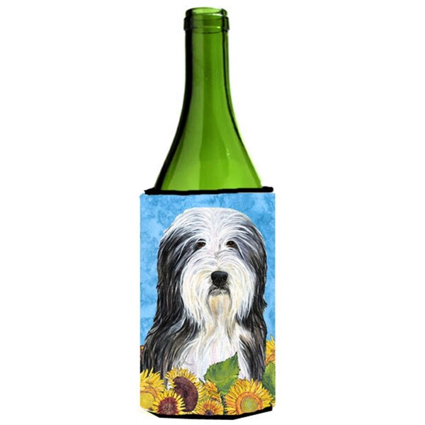 Carolines Treasures Bearded Collie In Summer Flowers Wine bottle sleeve Hugger - 24 oz. - SS4130LITERK